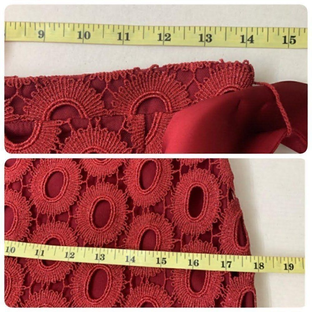 St. John Soutache Column Long Feminine Croquette Lace Maxi Skirt 4 Red Burgundy - Picture 11 of 14